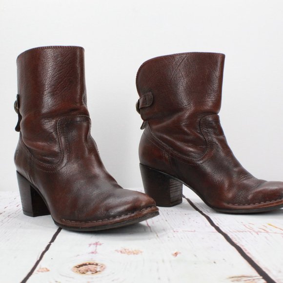Frye Lucinda Short Brown Leather Western Cowboy Heeled Boots Size 8 M - Picture 3 of 10